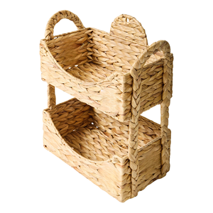 Eco-Friendly Water Hyacinth Tiered Diaper Caddy, Scalloped <b>Stacked</b> Organizer <b>Basket</b> for Nursery, Cosmetics & Bathroom <b>Storage</b> - Product Image 3