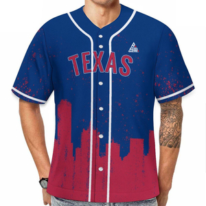 Camiseta de Béisbol Personalizada 2025 con Diseño de Paisaje Urbano en Degradado Rojo, Uniforme de Equipo con Botones, Nombre y Número Personalizados, Estilo Profesional, Manga Corta, 100% - Product Image 5