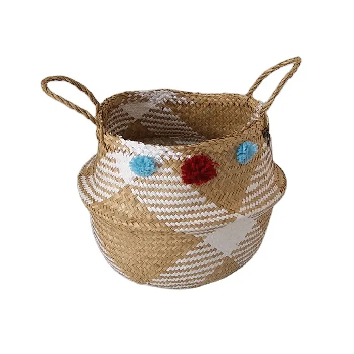 Vietnam wholesale wicker craft seagrass straw flower bag Large Round Hot Sale Wicker Picnic Basket Willow Hamper Laundry Basket