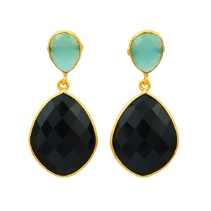 Boucles d'oreilles de luxe pour femmes bijoux de mode Aqua calcédoine et Onyx noir Simple boucle d'oreille en gros en vrac - Product Image 4