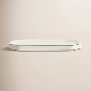 Elegante Bandeja Organizadora de Cerámica Blanca para Perfumes y Accesorios Pequeños de Baño - Product Image 1