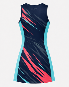 Vestido de Netball Personalizado en Azul Marino, Aqua y Coral, Sublimado, para Mujer, Sin Mangas, Cuello en V, Secado Rápido, Uniforme Deportivo de Alto Rendimiento - Product Image 5