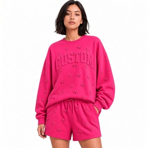 Sweat-shirt et short pour femme, broderie florale 3D, tissu doux, chaud et confortable, coupe décontractée et confortable - Product Image 6