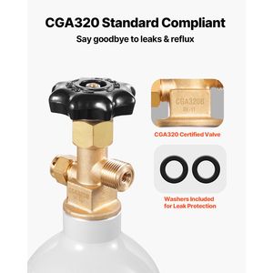 Nuova Bombola di CO2 in Lega di Alluminio da 2,5 Libbre, Grigio Chiaro, Valvola CGA320, Pressione Regolabile 150 Bar, Capacità 2L - Product Image 5