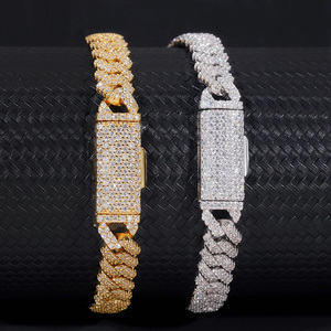 Bracelet unisexe Hiphop Cuban Link Iced Out avec diamants taille brillant, bijoux de luxe en or et rhodium noir pour mariages - Jewellery Planet - Product Image 2