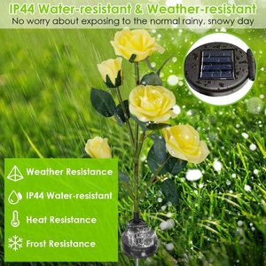 2 pz lampada a LED decorativa a energia solare con Design a fiori di Rose resistente all'acqua luci di paletto per giardino esterno in giardino - Product Image 5