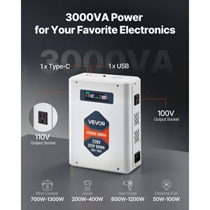 Convertidor de Voltaje de Alta Resistencia 3000VA, Transformador de 220V a 110V con 2 Tomas de Corriente US y USB - Product Image 2