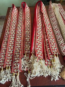 Elegante Juego de Borlas Latkan Bordadas a Mano con Perlas y Zari Rojo para Lehenga, Saree, Dupatta y Decoración Festiva - Product Image 2