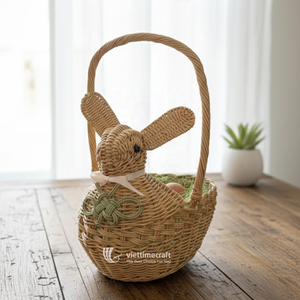 Easter Bunny Natural <b>Wicker</b> Storage <b>Basket</b> with <b>Handle</b> for Gifts and Decor - Product Image 3