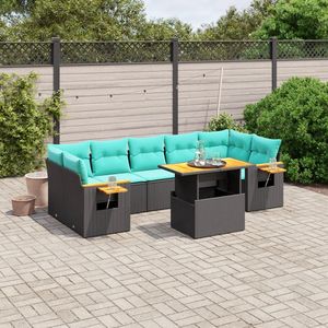 Ensemble de canapés de patio en polyrotin noir, 8 pièces, avec coussins, ensembles de jardin - Product Image 1