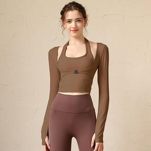 Women's Halter Neck Long Sleeve Crop Top Fitted Breathable Spandex <b>Polyester</b> Solid Color All Seasons Sportwear - Product Image 3