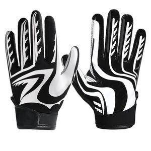 Guantes de fútbol americano deportivos de dedo completo, negros y blancos, con estampado por sublimación, antideslizantes, con cierre de velcro, unisex, para todas las estaciones. - Product Image 4
