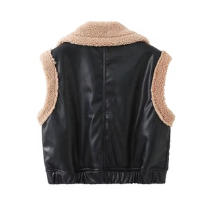 เปิดลงปกซิปสีดําสบายๆแฟชั่นหนังเสื้อกั๊กผู้หญิงการออกแบบที่กําหนดเองฤดูใบไม้ร่วงผู้หญิงเสื้อ - Product Image 2