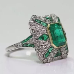 5.8Ct Art Deco Style Green Lab Created <b>Emerald</b> Engagement 14K White Gold Finish <b>Ring</b>, Wedding <b>Silver</b> <b>Ring</b>, Anniversary Gift <b>Ring</b> - Product Image 5