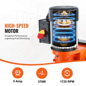 Macchina per Mortasatura da Banco per Lavorazione del Legno, 370W, 1725 RPM, Scalpelli da 1/4", 3/8", 1/2" Inclusi - Product Image 2
