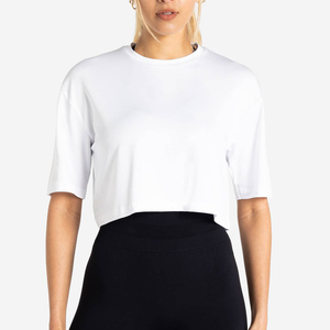 Custom Women's Heavyweight 100% Cotton Boxy Tee Shirt Oversized Drop Shoulder Loose Fit Crop Top For Summer - Product Image 1