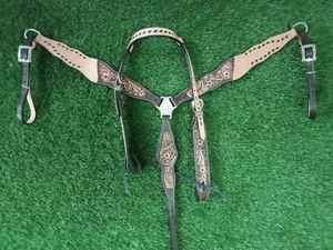 ROYAL INTERNATIONAL Juego de cabezada y pechera para caballo estilo western, hecho a mano, de cuero de vaca, para equitación - Product Image 2