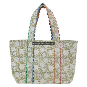 Sac fourre-tout pour femme en coton indien fait main, imprimé à la main avec des blocs de ric-rac, sac à bandoulière en coton à deux poignées - Product Image 1