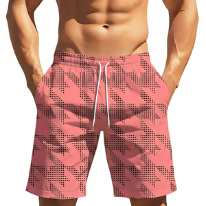 Men's Green Double <b>Layer</b> <b>Mid</b> Waist Polyester/Cotton Board Shorts Drawstring Pockets Quick Dry Breathable Sublimation Print - Product Image 3