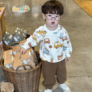 Vêtements d'hiver pour enfants, mode et chaleur, t-shirts à manches longues en coton décontractés pour garçons, imprimé voiture, ensembles de vêtements pour tout-petits - Product Image 1