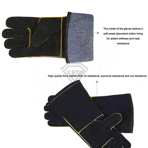 Gants de soudage en cuir de vachette noir sur mesure, résistants à la chaleur et ignifuges, pour la sécurité industrielle, avec manchette longue, OEM - Product Image 5