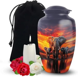 Urne funéraire décorative en aluminium de grande taille pour adulte, motif éléphant au coucher de soleil, urne funéraire classique de qualité supérieure, taille standard - Product Image 6