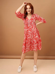 Vestido Midi de Gasa Ligero con Estampado Floral, Manga Tres Cuartos Abullonada, Transpirable, Cuello en V, para Mujer, Verano 2026, ¡Gran Oferta! - Product Image 5