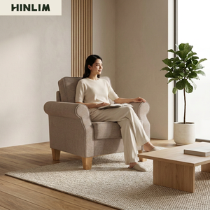 Sillón Moderno Clásico y Acogedor de Tela Beige con un Solo Asiento, Respaldo Acolchado, Brazos Enrollados al Estilo Inglés, Estructura de Madera Sólida para Sala de Estar - Product Image 1