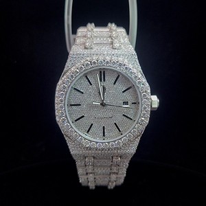 Montre de luxe entièrement sertie de diamants, cadran argenté, automatique, pour homme, design royal, bracelet hip-hop - Product Image 3