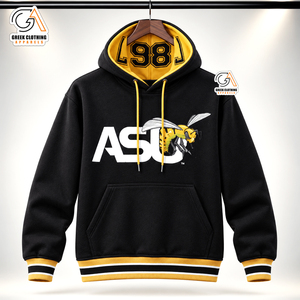 Sweat à capuche noir pour homme avec logo ASU Bee et bordure jaune – Vêtement d'hiver décontracté, coupe régulière, respirant, coupe-vent, en molleton écologique - Product Image 1