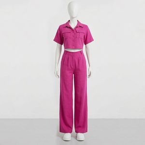 Ensemble de pantalon en jean 100 % coton délavé rose pour femme, style urbain, écologique, vintage, décontracté, deux pièces, pour l'hiver - Product Image 1