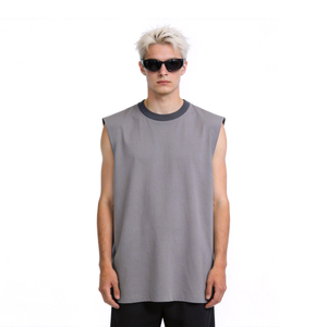OEM Custom Logo Front Sporty Breathable 100% Cotton Casual Ribbed White Running Gym <b>Muscle</b> Tank <b>Top</b> for <b>Men</b> - Product Image 4