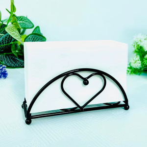 Metal Napkin <b>Holder</b> Heart Design Black Wire <b>Tissue</b> Organizer Decorative Tabletop <b>Kitchen</b> Dining Stand - Product Image 1