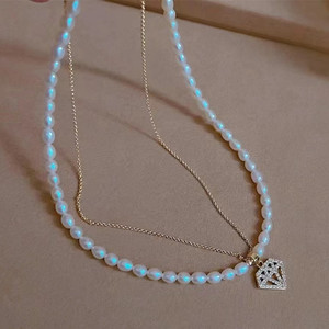 Collar de Perlas de Agua Dulce Micro Flawless de 9-10 mm, con Cierre de Plata S925, Cadena de Plata Pura, Diamante - Product Image 1