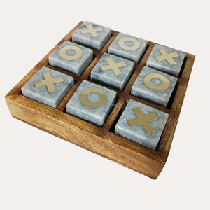 Rompecabezas con incrustaciones de mármol y latón, madera de acacia, juguete educativo Tic Tac Toe para adultos, niños y familias - Product Image 5