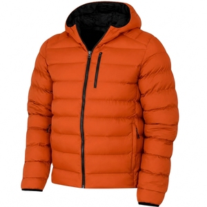 <b>Men</b> s Orange Hooded Down Coat Regular Fit Zipper Closure Casual Style Solid Color Polyester Outerwear Thick Warm Winter Wear - Product Image 1