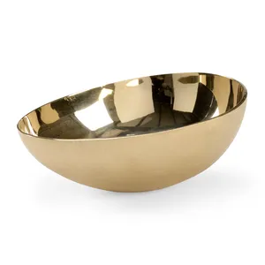 Frutero Decorativo Hecho a Mano con Acabado Elegante Tipo Espejo, Calidad de Exportación, Tazón Ovalado de Metal Dorado para Servir, Diseño Glamuroso Pulido - Product Image 1