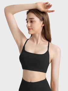Women Cross Back Open Back Sports Bra Thin Strap Square <b>Neck</b> Yoga Crop Top Removable <b>Padded</b> Gym Workout Active Wear Bralette - Product Image 1