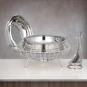 ถาดอุ่นอาหารบุฟเฟ่ต์ทรงกลมเคลือบทองหรูหรา พร้อมกรอบลายฉลุ สำหรับงานเลี้ยง งานจัดเลี้ยง และงานจัดอาหาร - Product Image 3