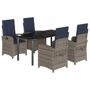 5 pezzi grigio Poly Rattan Patio Set da pranzo con cuscini mobili da esterno durevoli - Product Image 2