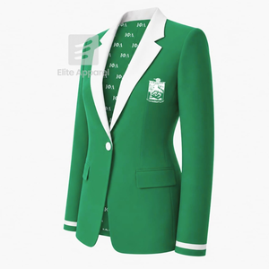 Blazer personnalisé de la sororité Lota Phi Lambda, logo brodé vert et blanc, doublure en polyester avec logo répété imprimé pour femme - Product Image 2