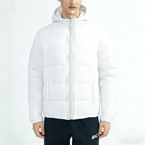 <b>Men's</b> Custom Embroidered Logo White Puffer <b>Jacket</b> Lightweight <b>Warm</b> Duck Down Filled | Winter Outdoor Hooded Puff <b>Jacket</b> - Product Image 4