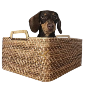 Natural rattan basket with handle, woven rattan storage basket - Product Image 3