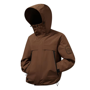 Veste à capuche imperméable noire pour homme, manches longues avec patch logo sur la manche gauche, vêtements d'extérieur pour l'hiver - Product Image 2