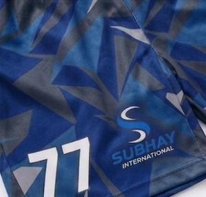 Maillot de football pour homme SUBHAY INTERNATIONAL, imprimé géométrique bleu, col en V, manches courtes, polyester respirant - Product Image 2