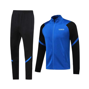 Men's Blue And Black <b>Tracksuit</b> Full Zip Stand Collar Sporty Style With Side Pockets Autumn Wear Regular Fit Solid Color - Product Image 1