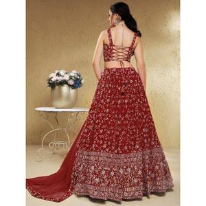 Red Embroidered Georgette <b>Wedding</b> Lehenga Choli for Women - Product Image 3