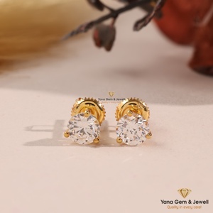 Boucles d'oreilles solitaires rondes à éclat premium, couleur D, clarté VVS2, diamant cultivé en laboratoire CVD, 2 TCW, or massif 14 carats, certifié IGI - Product Image 1