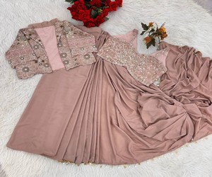 Sari listo para usar, muy vendido, para mujer, diseño étnico, para fiestas, bodas, festivales, colección boutique, rosa claro 82846 BB-59 - Product Image 4