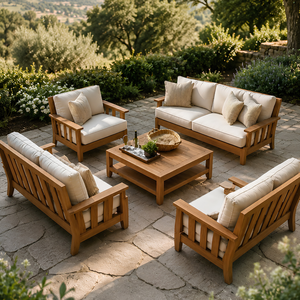 Conjunto de Sofás de Patio de Madera de Teca con Asientos Profundos y Mesa de Centro Cuadrada - Product Image 1